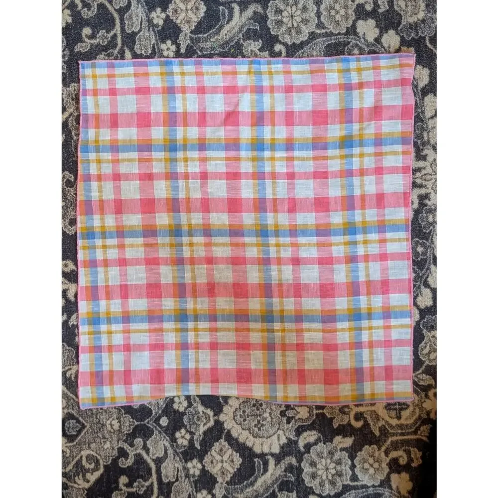 Set of 4 cottagecore grandma coastal pink blue plaid cloth napkins 17 x 17